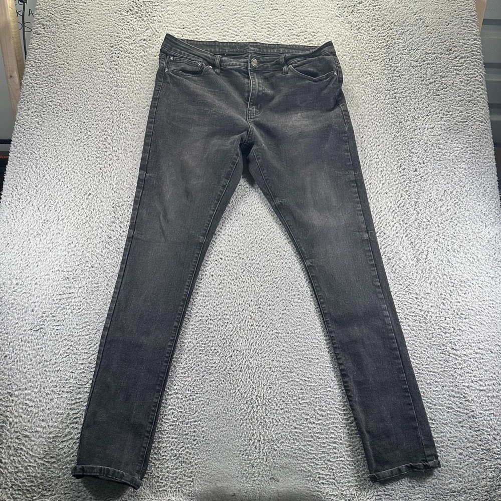 Rue21 Jeans Mens 36x36 Black Cotton Denim Skinny Travel Workwear Faded Stretch
